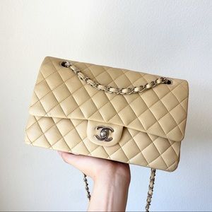 Chanel Lambskin Quilted Medium Double Flap Beige